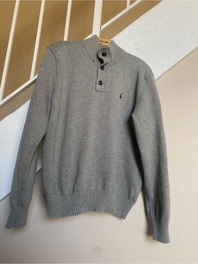 Polo by Ralph Lauren Men’s Light Gray Zip-Up Mock-Neck Sweater